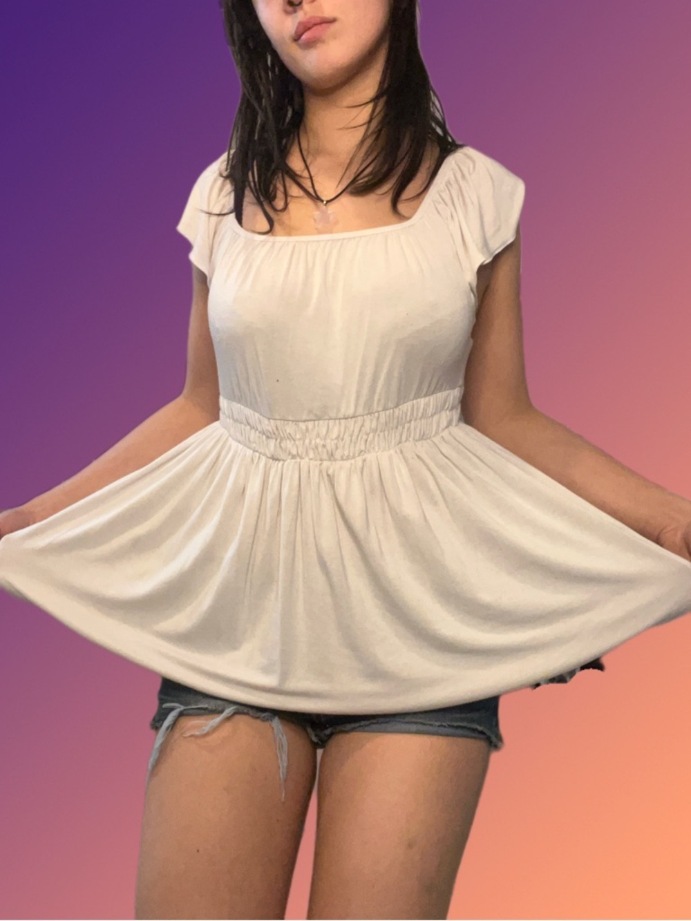 torrid Cream Short Sleeve Peplum Tunic with Elastic Waist
